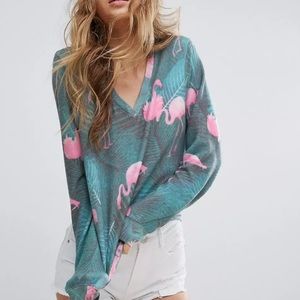 NEW Wildfox Miami Palms Flamingo Palm Tree Baggy Beach Sweater Small